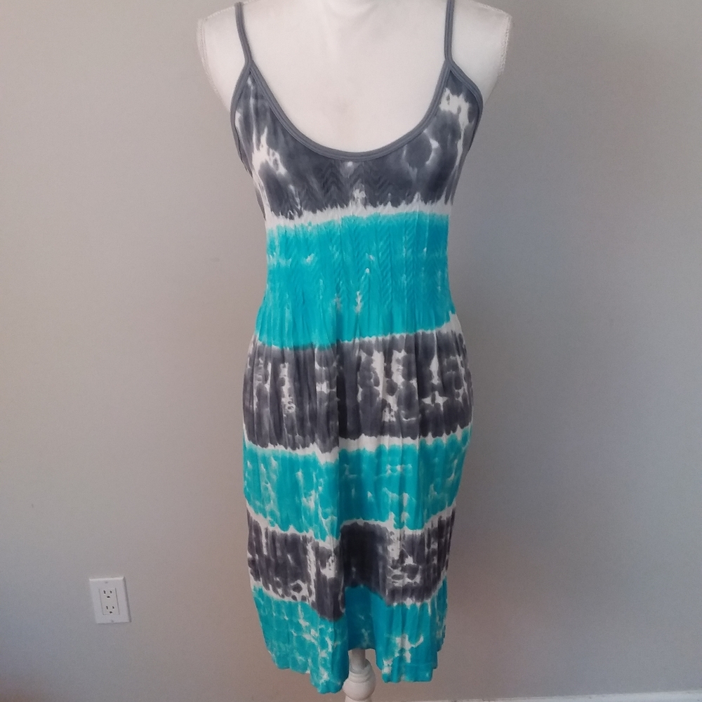 NWT Ingear Resort Grey, White & Aqua Tie Dye Dress or Beach Cover-up